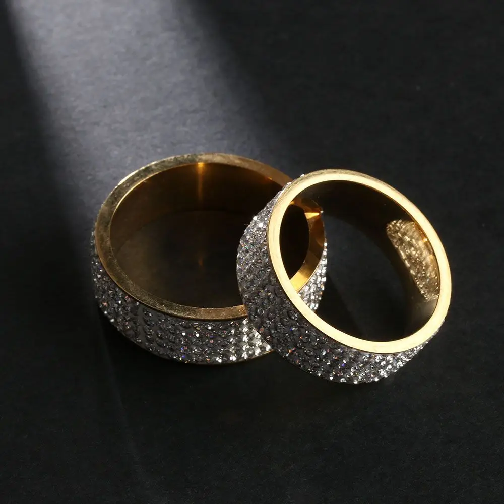 Fashion Unisex Inlaid Jewelry Weddig Band Ring Stainless Steel Full Filled Zircon