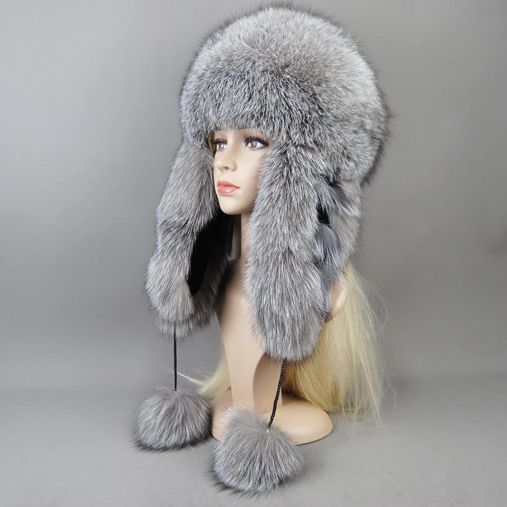 Hot Sale Lady Winter Warm Luxury 100% Natural Fox Fur Hat Fashion Fluffy Fox Fur Rex Rabbit Fur Caps Women Real Fur Bomber Hats