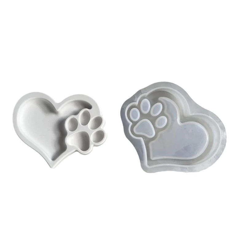 New DIY Heart Shaped Cat Paw Tray Plate Silicone Mold Desktop Decoration Handmade Storage Dish Ornament Resin Casting Mould