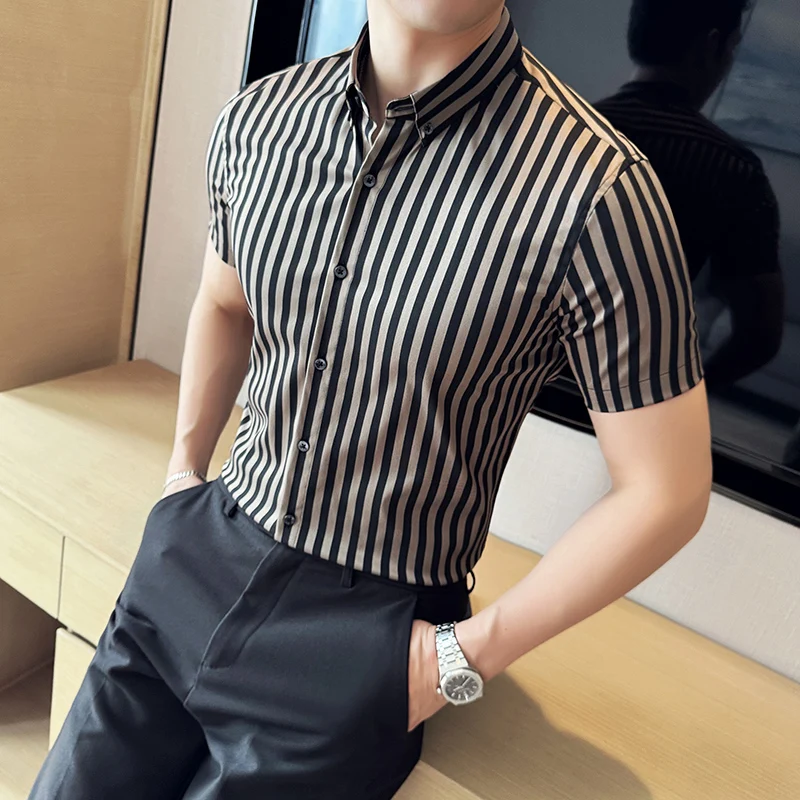 

Summer Men Fashion Casual Short Sleeve Solid Shirt Super Slim Fit Male Social Business Dress Shirt Brand Men Casual Dress Blouse