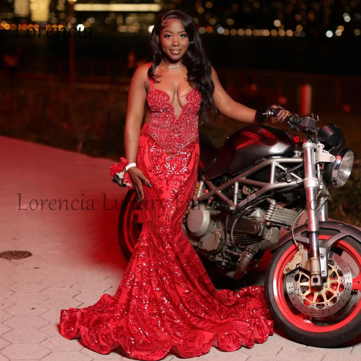 

Sparkly Red Diamonds Mermaid Prom Dresses 2024 For Black Girls Rhinestones Formal Evening Party Gowns Formal vestidos de gala