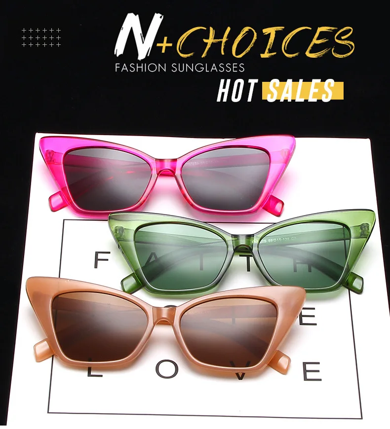 Klassische Vintage Sexy Cat Eye Sonnenbrille Frauen Marke Designer Retro Übergroßen Cateye Weibliche Sonnenbrille UV400 – Detail 1