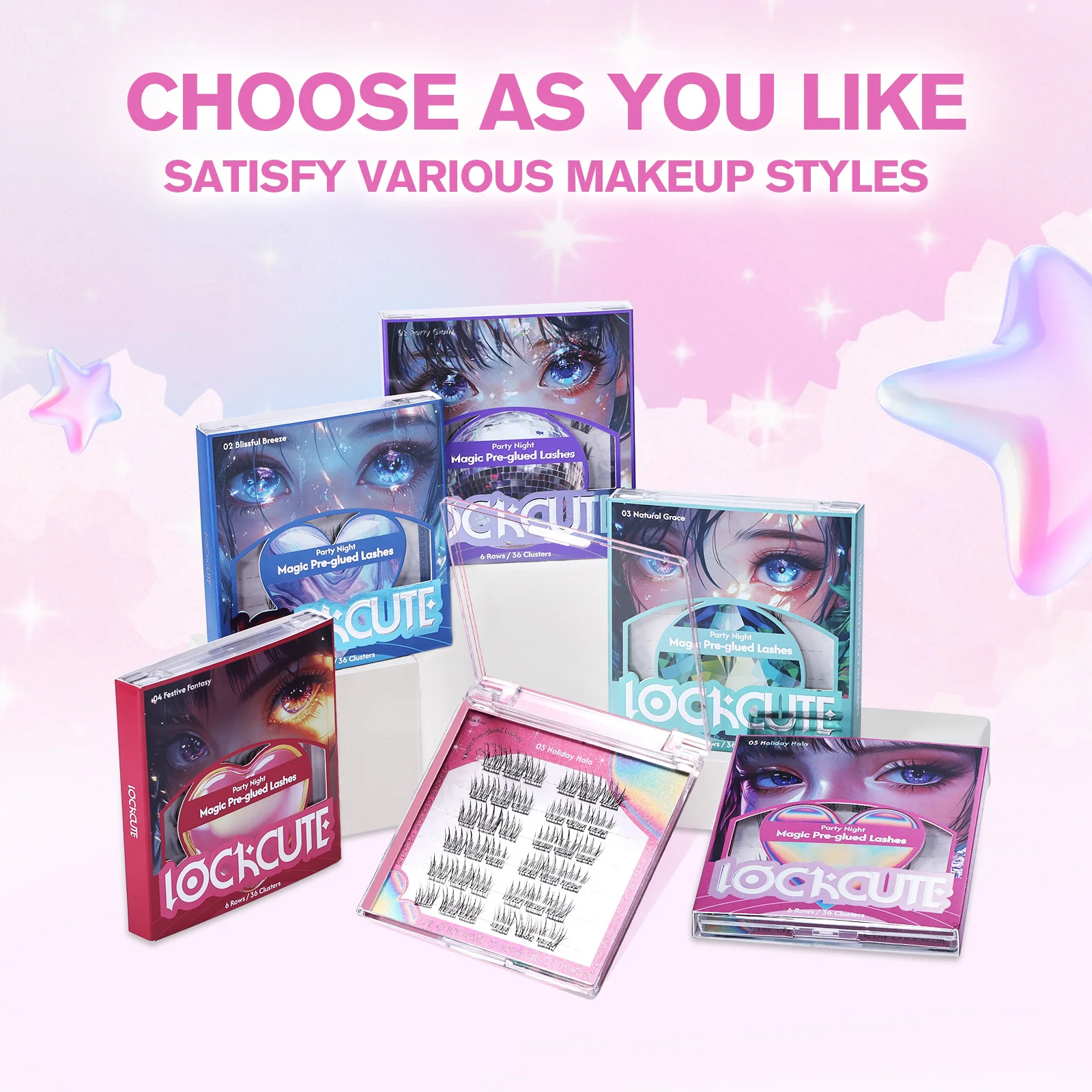 

6 Row/36 Cluster Pre-Glued Eyelashes w/ Tweezers 24h Hold All-Day Comfort 9-12mm Eyelash Extension Set, Party Daily Cosplay Date