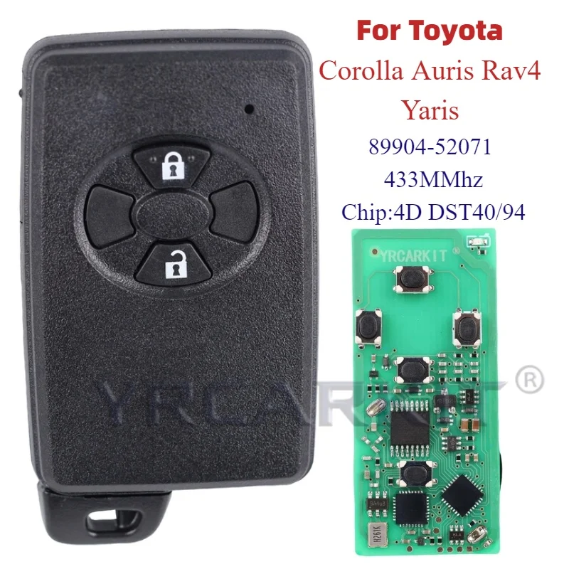 For Toyota Corolla Auris Rav4 Yaris 2006+ B51EA PCB P1 D4 4D-71 89904-52071 2 Button 433Mhz Smart Remote Car Key keyless start