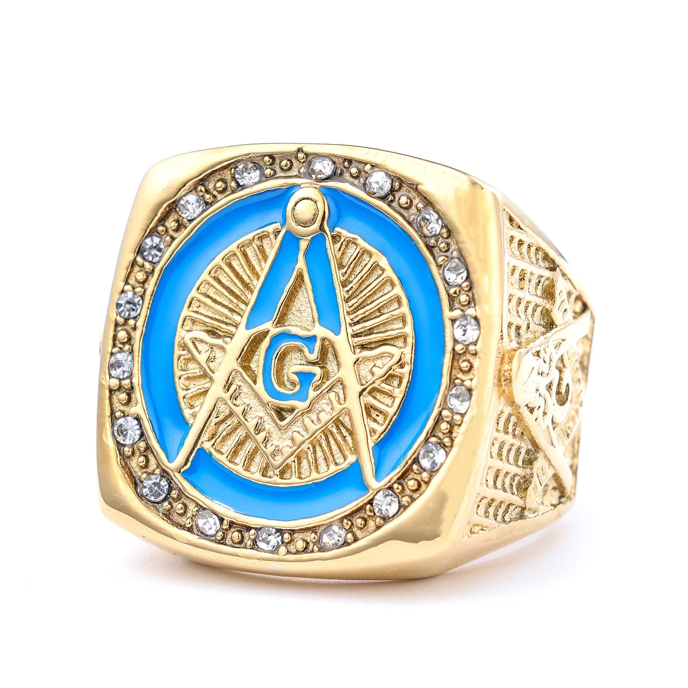 Nordic Domineering Retro Diamond-set AG Masonic Styling Stainless Steel Ring Personalized Retro Fashion Accessories