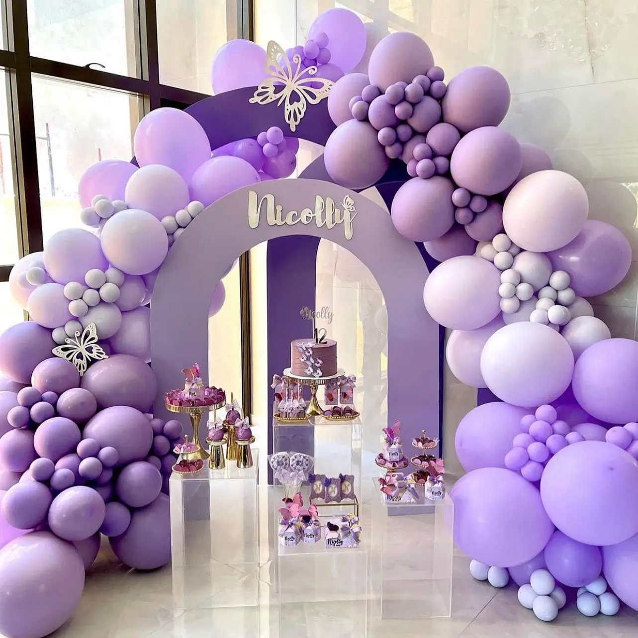 Butterfly Balloon Arch Garland Kit Purple Balloons with Foil Butterfly for Girl\'s Birthday Wedding Mother\'s Day Party Decoration