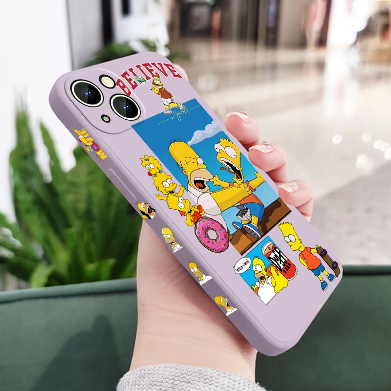 Disney Carton The Simpsons For Apple iPhone 14 13 12 11 Pro Max Plus XS XR X 8 7 SE Liquid Left Rope Phone Case Capa Cover