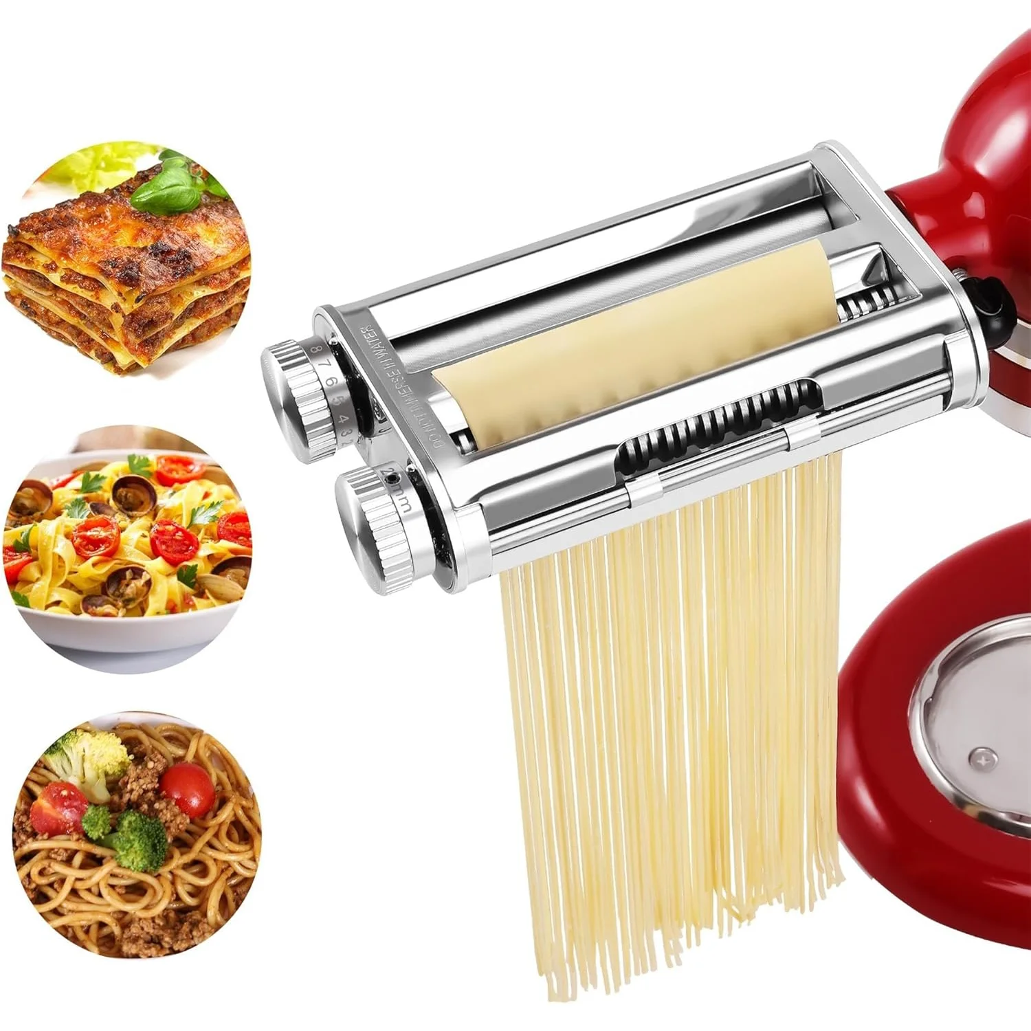 3-in-1 Pasta Maker Attachment for KitchenAid Stand Mixers, Pasta Roller with Spaghetti & Fettuccine Cutters, 8 Thickness Setting