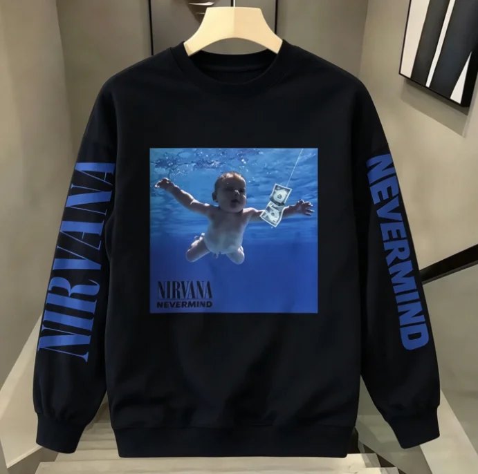 2026 neues Sweatshirt in Heather Gray mit Rundhalsausschnitt, Sweatshirt mit Nirvana Nevermind Albumcover-Grafik, Unisex Rock-Pullover – Detail 8