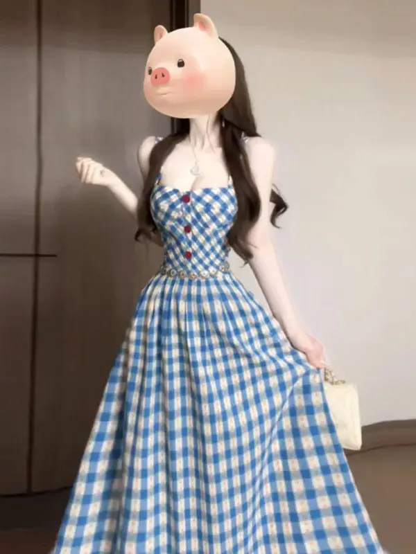 

Retro Unique Stylish Two-Piece Set with Halter Top And Skirt Comfortable Cotton Short Sleeve Vest for Women Autumn Wear