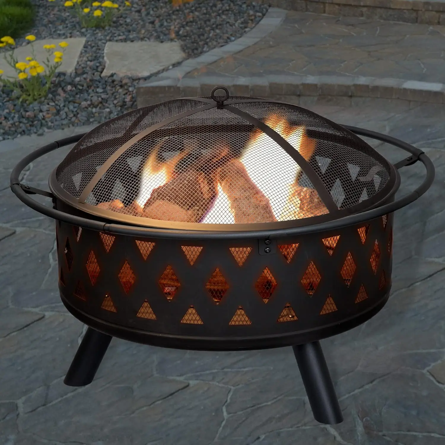 

Fire Pit - 32-Inch Outdoor Wood Burning Firepit with Screen, Poker, and Cover - Outdoor Fire Pits for Backyard, Deck or Patio