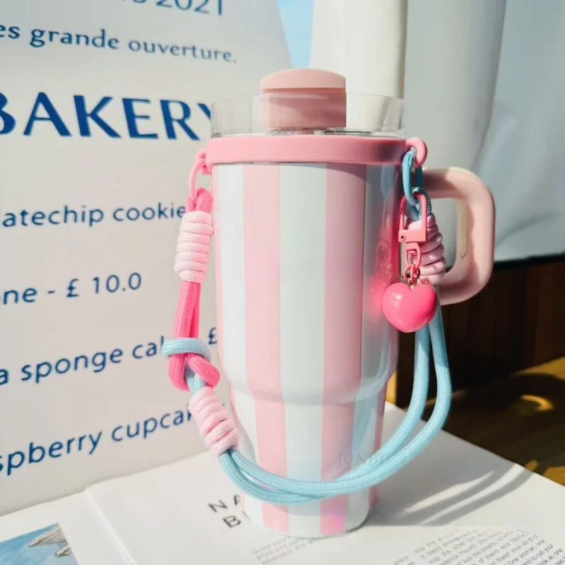 Pink Woven Portable Water Cup Hand-held For Starbucks 6-10cm Cup Mouth Tumbler Lanyard Cup Sleeve for Stanley Thermo Accessory