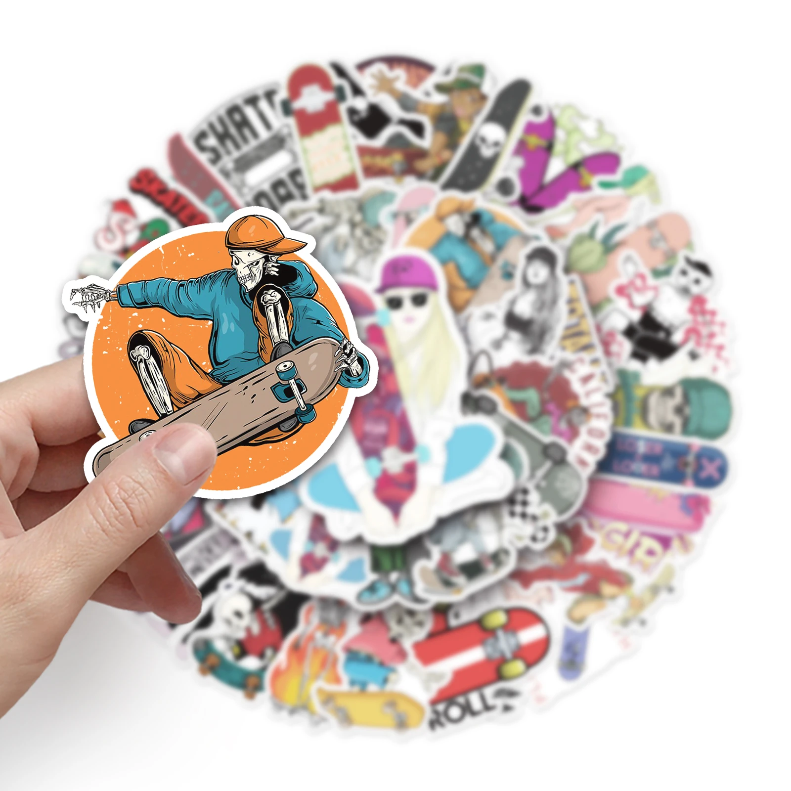 50Pcs Skateboard series Cartoon Cute Waterproof Sticker Skateboarding Snowboard Retro Vinyl Sticker