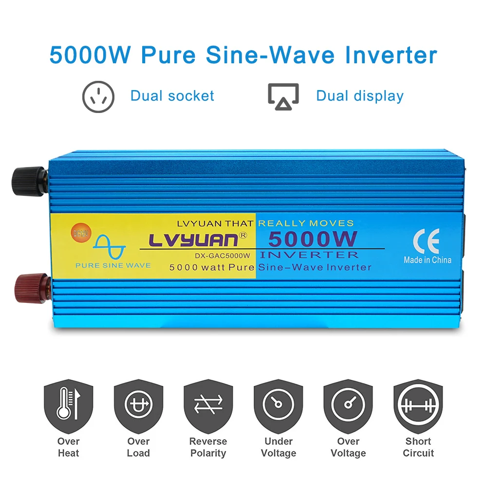 Inversor de potencia de onda sinusoidal pura para coche, convertidor solar DE 2000w/3000w/4000w/5000w, cc 12v, pantalla LED, adecuado para CA 220v