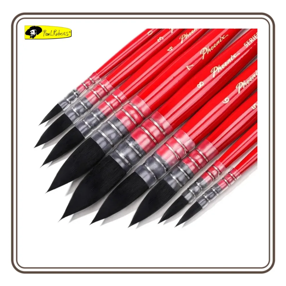 

PHOENIX 9pc Watercolor Brush Set Professional Wood Handle Watercolor Paint Brush Art Supplies for Painting and Drawing
