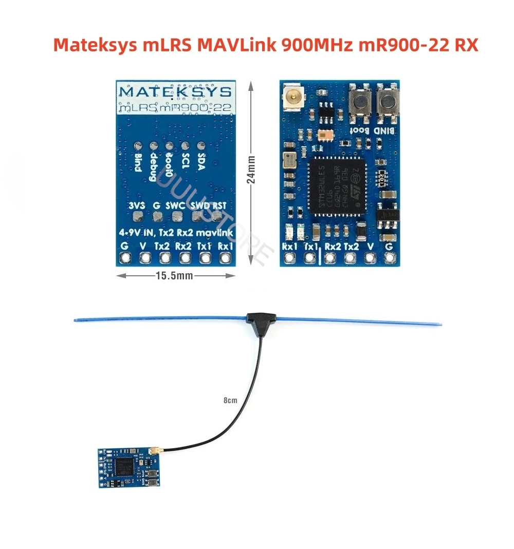 MATEKSYS MATEK MR900-22 RX MLRS MAVLINK 900MHZ RECEIVER 900MHz LoRa / 22 dBm RF power For long range Rc Moder Drone Parts