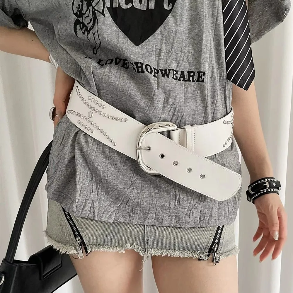 

Fashionable Korean Women's Waist Belt Y2k Leather Rivet Wide Belt Gothic Punk Dress Jeans Belt Skirt Accessory