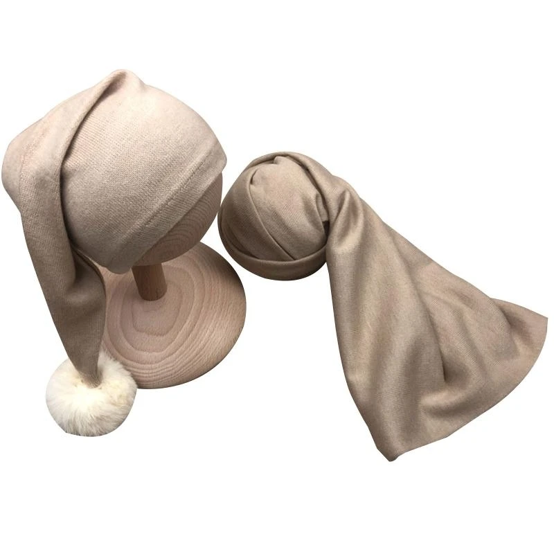 E7CE 2 Pcs Baby Receiving Blanket Beanie Cap Set Infants Sleeping Turban Hat Newborn Photography Props
