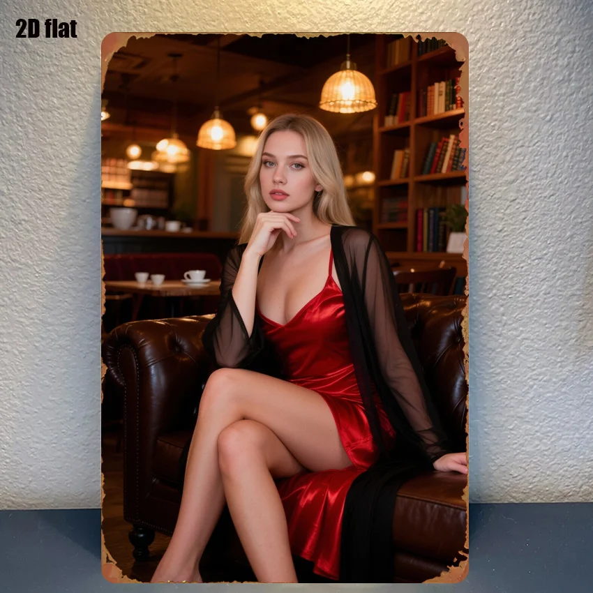 2D 1PC Metallschild mit Vintage-Frauenporträt – 8 x 12 Zoll Retro-Wanddekoration zum Aufhängen