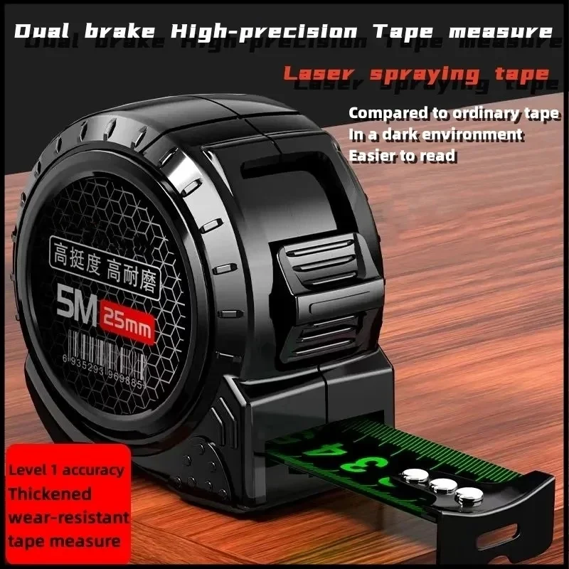 3/5/10M Metric Measuring Tape Self Locking Fluorescent Steel Tape Measure High Precision Wear-resistant Ruler Measuring Tools