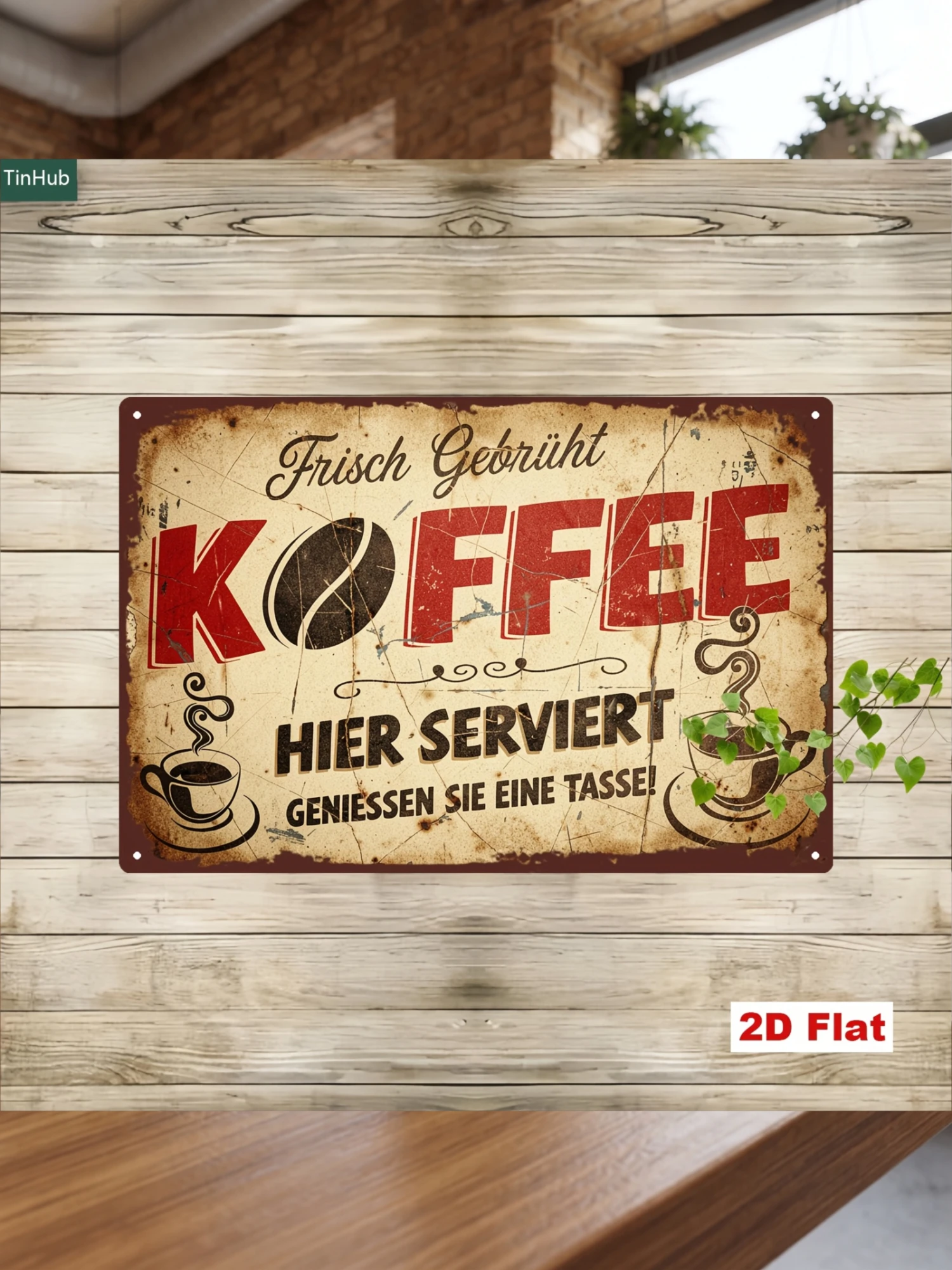 2D Flat, 2D Flat 1pc Vintage Coffee-Themed Metal Sign, 7.87x11.81inch Iron Decorative Art with German Coffee Slogan and Fun Cup Pattern, Industrial Style Wall Decor, Suitable for Cafes, Bars, Restaurants, Lounges, and Home Spaces, Metal Wall Art