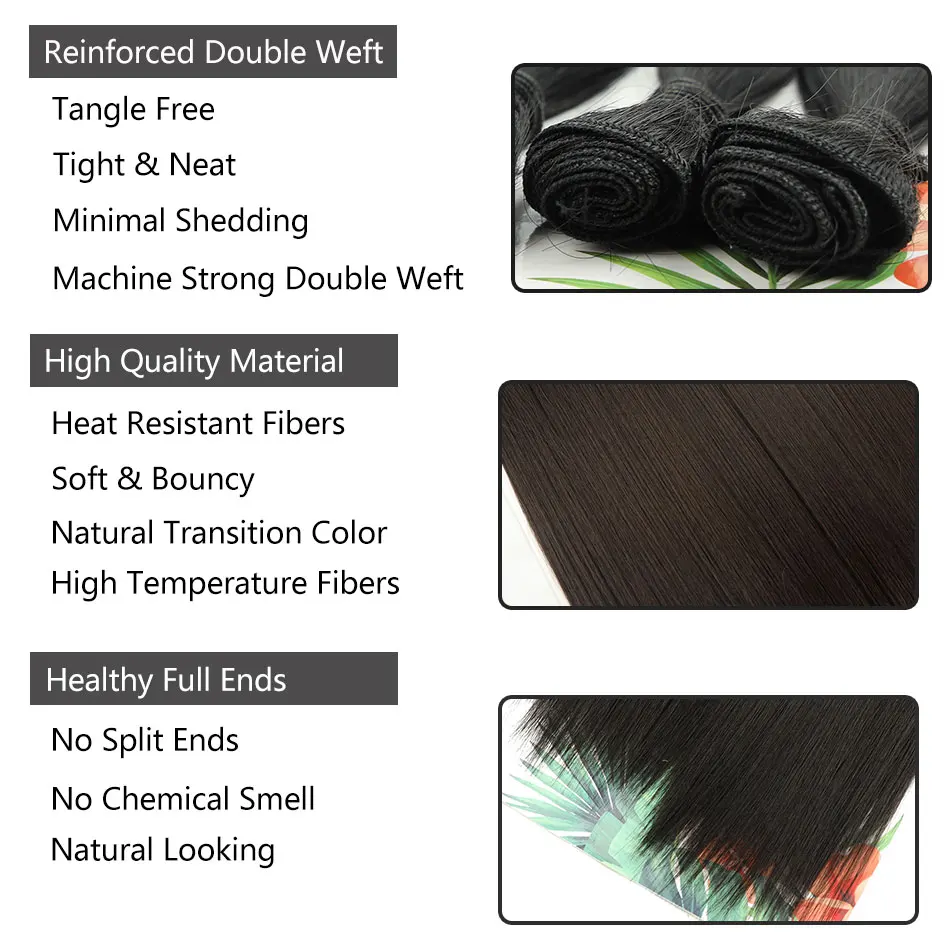 Synthetic Straight Hair Extensions Ombre Hair Bundles 20 24 28 Inches Heat Resistant Fiber Hair Weaving Long Straight Hair