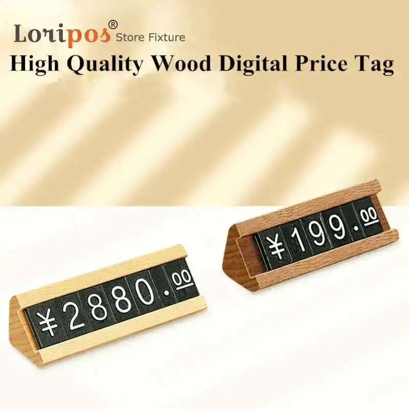 Small Wood Base Number Price Cube Holder Tags Acrylic Price Label Card Sign Holder Display Stand