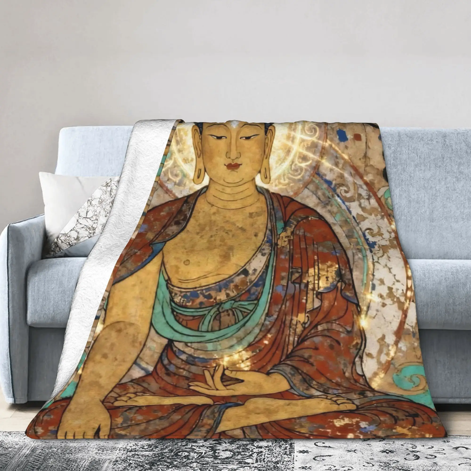 Buddha Lotus Zen Meditation Blanket Flannel 2000s Emo Gothic Lightweight Throw Blankets for Outdoor Travel Bedroom Quilt