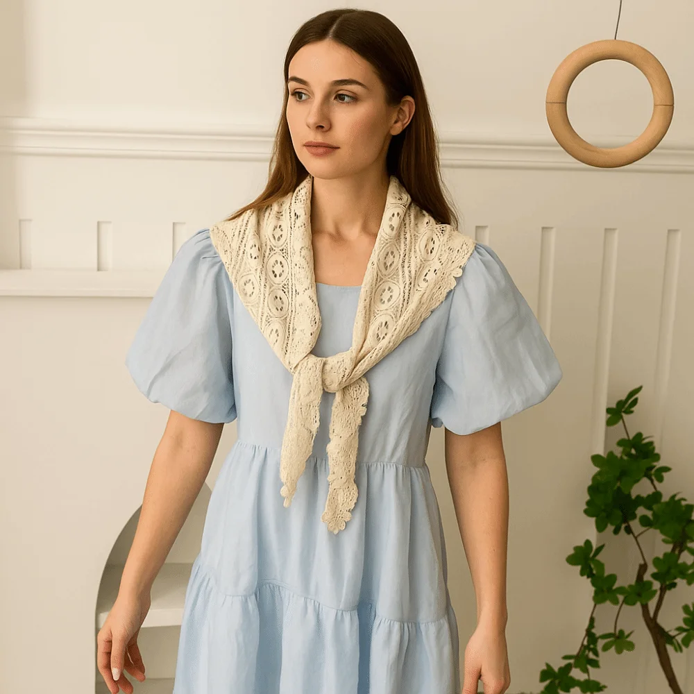 All-match Fake Collar Lace Shawl White Cloak Lace Triangle Scarf Cape Korean Style Flower Scarves Summer