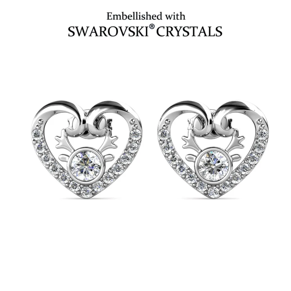 

Модные серьги-гвоздики в форме сердца с оленем, украшенные кристаллами Swarovski, медные, с покрытием из 18-каратного серебра, женские украшения, популярная модель