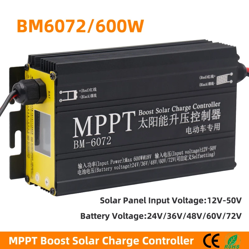 Newly 300W 400W 600W MPPT Boost Solar Charge Controller For 24V 36V 48V 60V 72V Battery System Solar Panel 12-50V input voltage