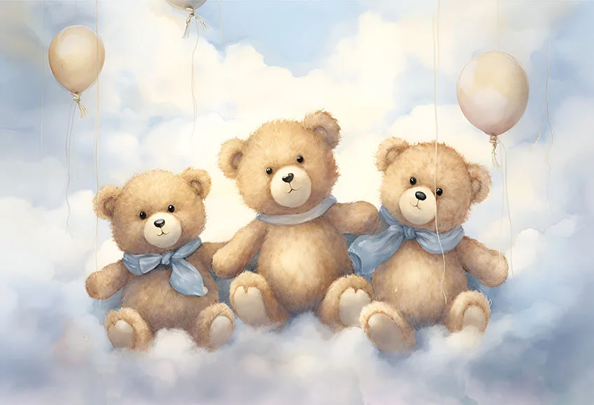 Mehofond Photography Background Cute Bear Balloon Stars Cloud Kid Birthday Party Cake Smash Portrait Decor Backdrop Photo Studio