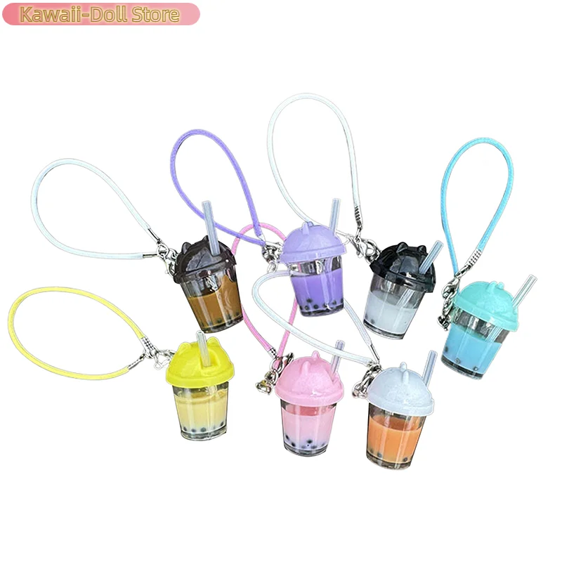 Porte-clés à breloques en forme de sachet de thé au lait, perle mignonne, modèle de Simulation de dessin animé, tasse à café, pendentif alimentaire, voiture, pendentif de sac à main, cadeau
