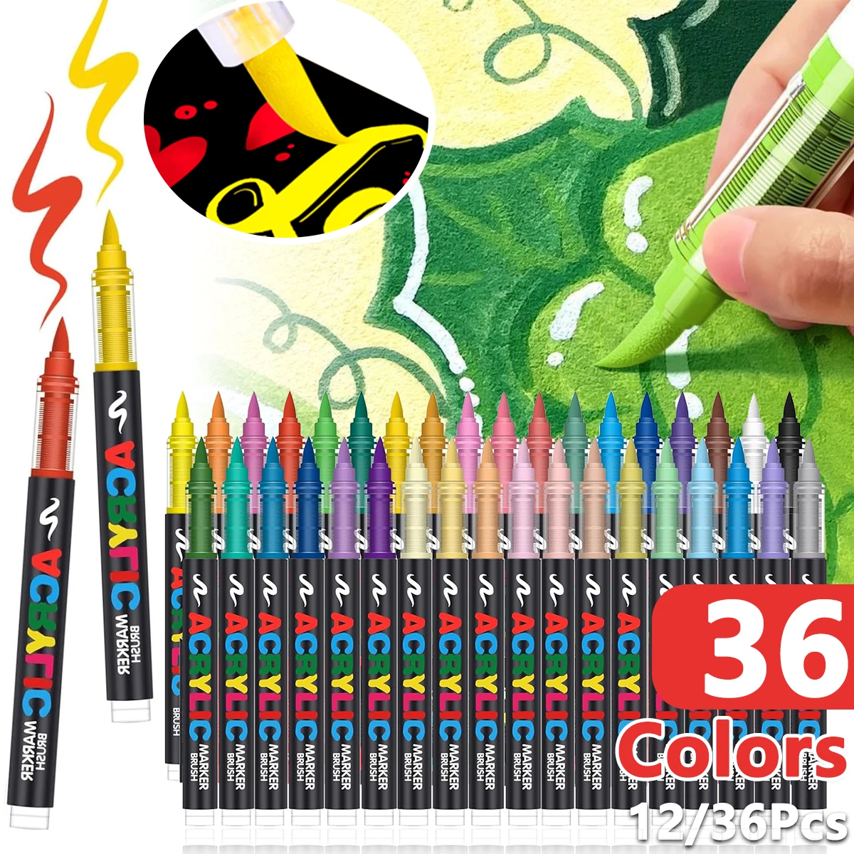 

36 Color Acrylic Paint Pen Marker Soft Tip Paint Marker For Rock Painting Wood Stone Christmas Gift DIY Craft Egg Decorating