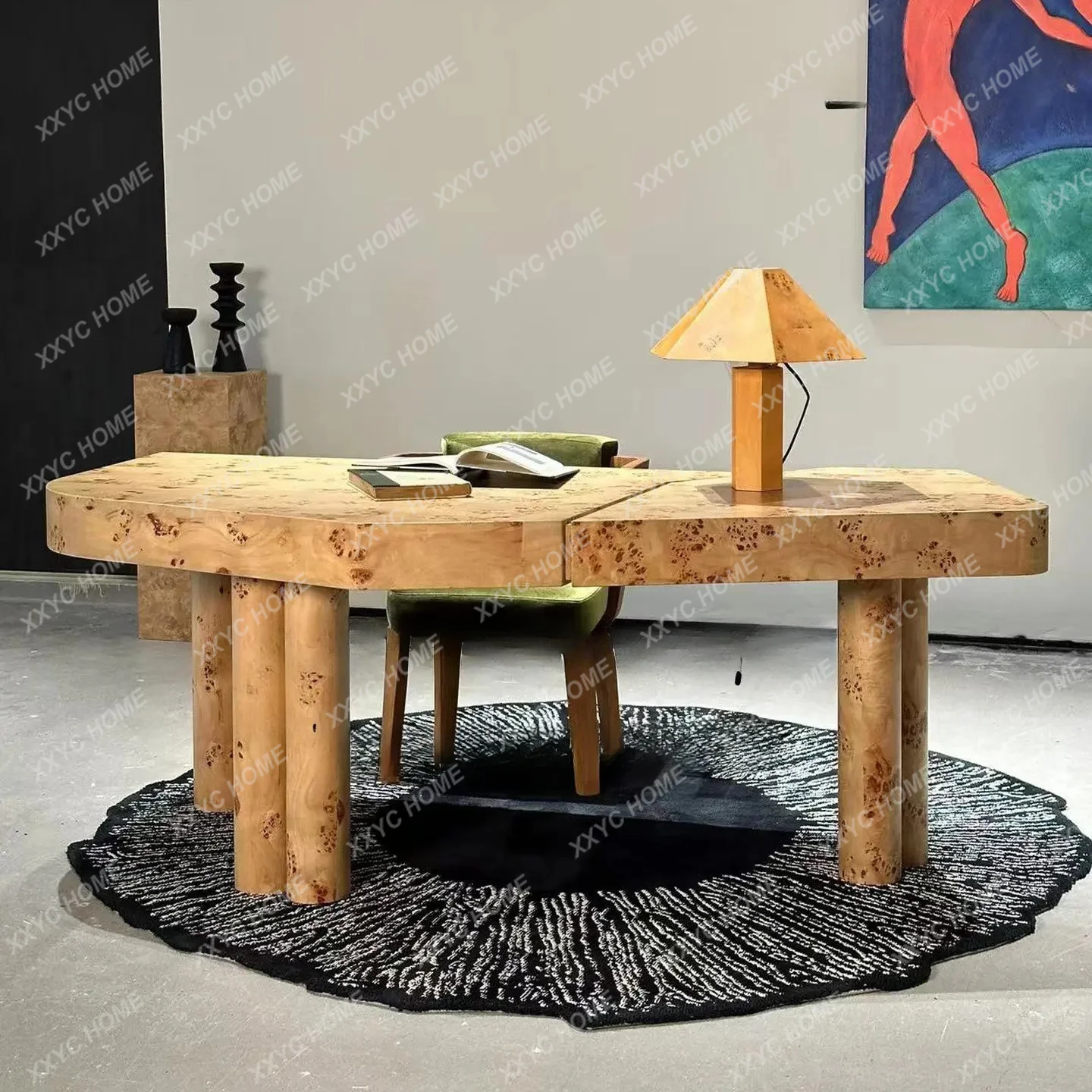 XX Medieval simple solid wood tree tumor desk retro art desk home writing desk rectangular high-end