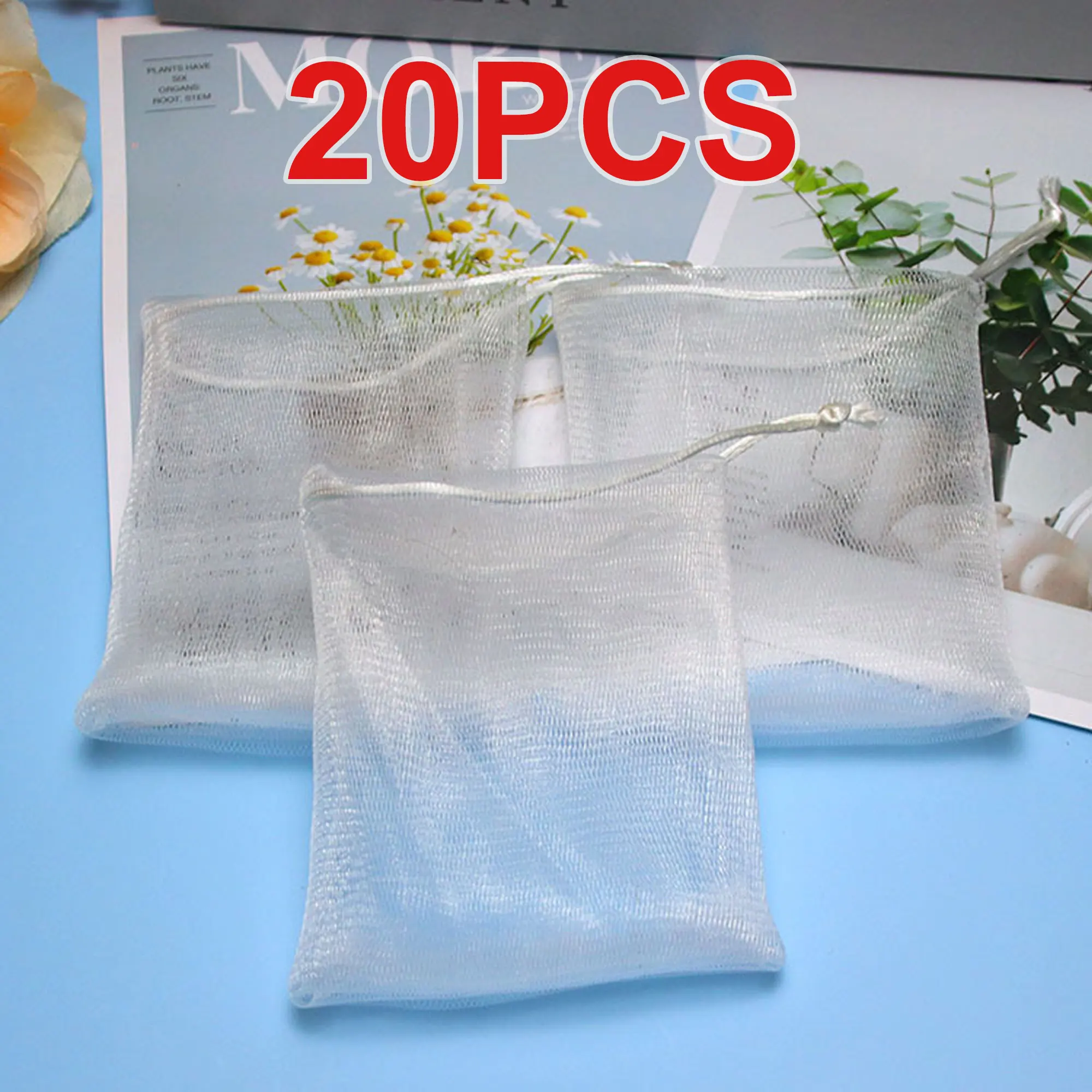 20PCS Peeling Mesh Seife Beutel Doppel Schicht Verdicken Schaum Net Seife Saver Sack Kordelzug Halter Taschen Blase Mesh Taschen