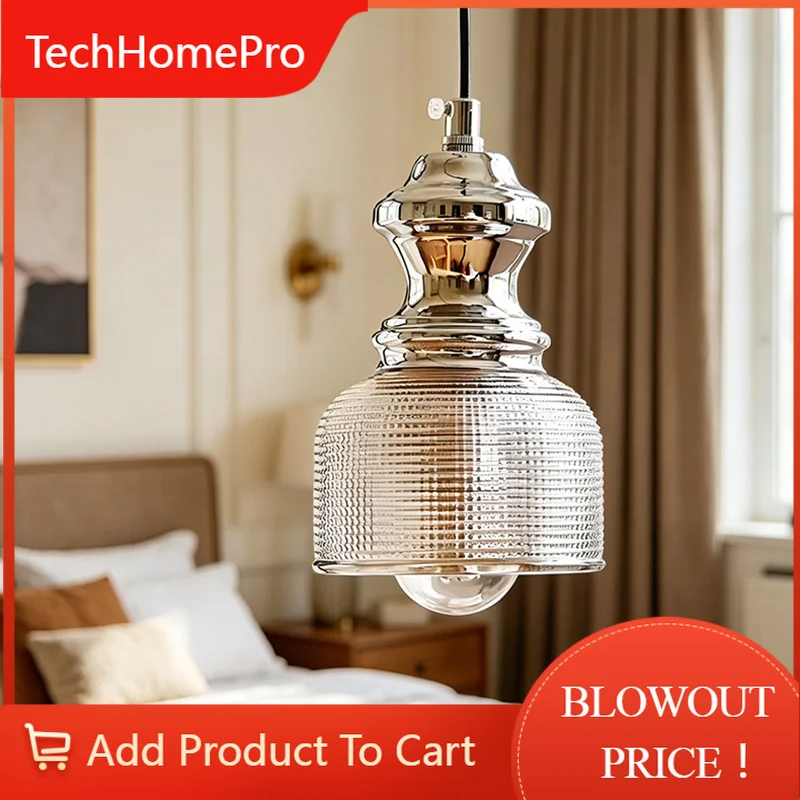TechHPIron Glass Pendant Light, Vintage E14 Adjustable Ceiling Chandelier