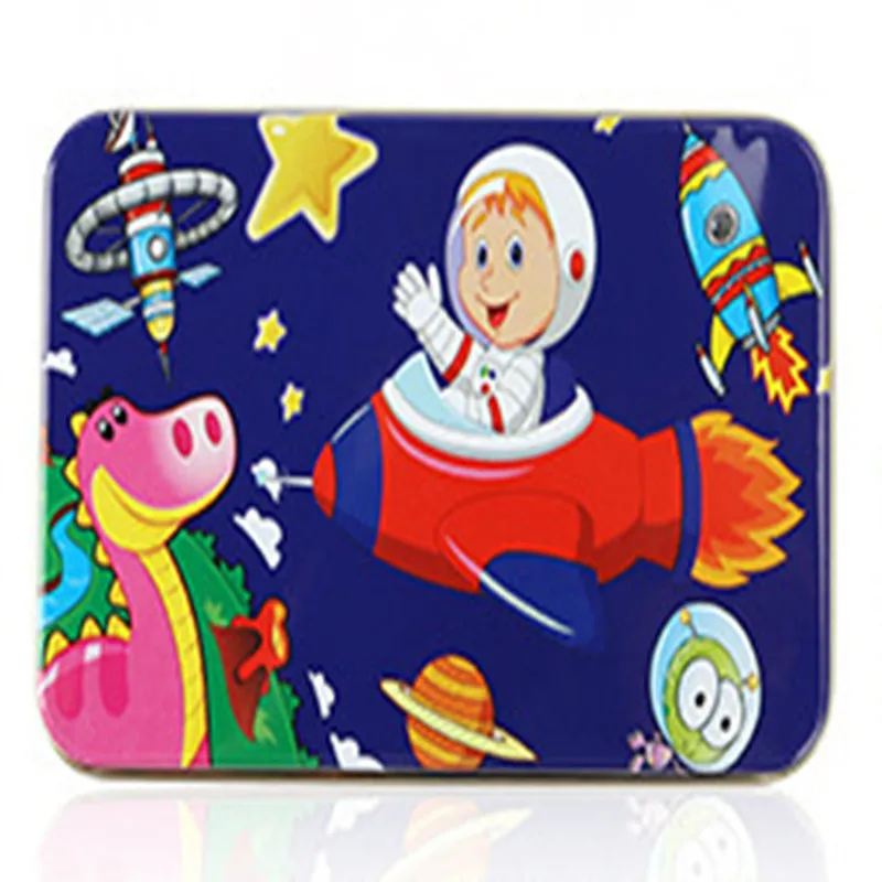 Children's high -quality wood puzzle early teaching cartoon puzzle, children's gift birthday gift 60 wooden iron box puzzles