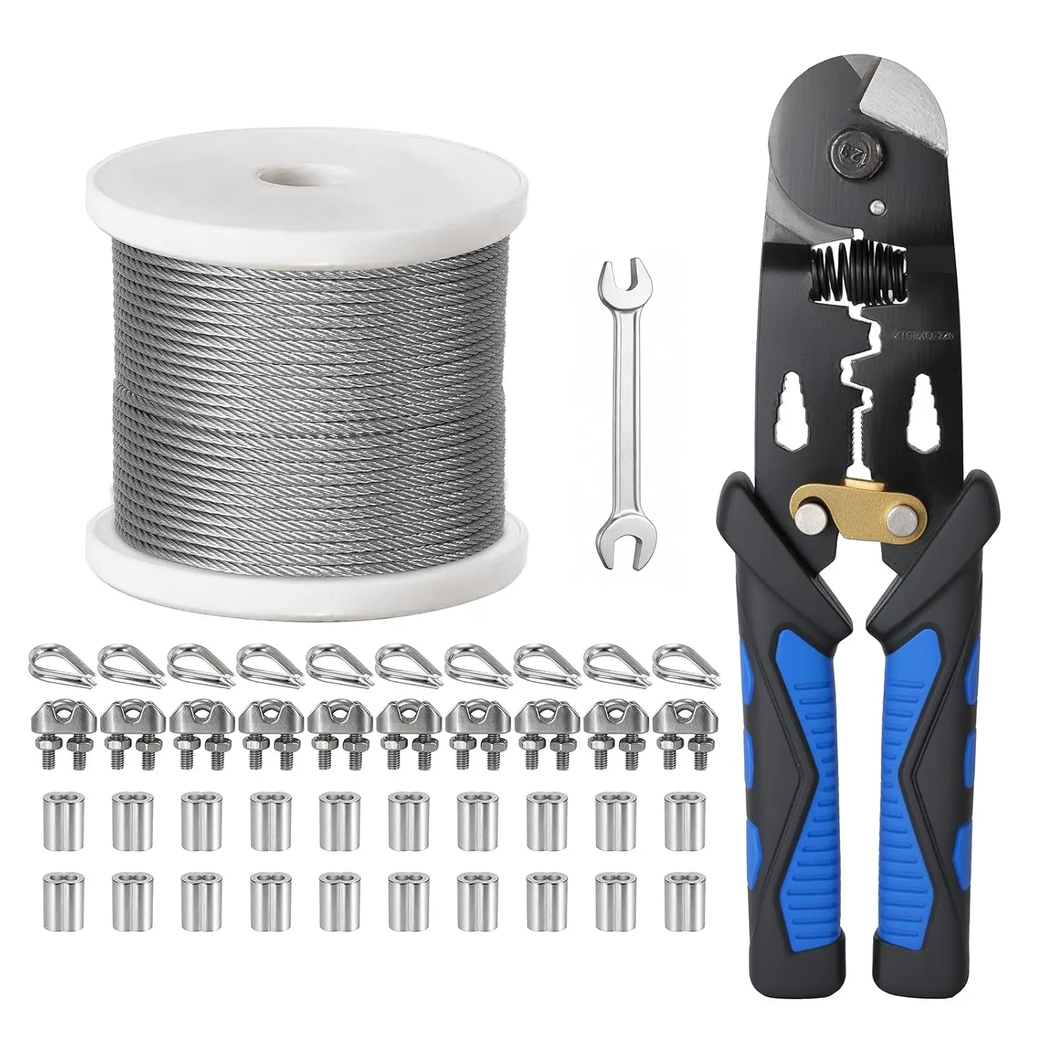3mm Stainless Steel Cable Strand Aircraft Wire Rope with Loop Sleeve Steel Thimble Wire Clamp Clip for Outdoor Hanging Garden Fe