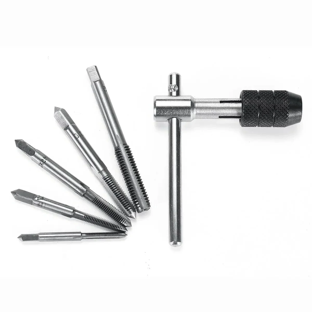 Adjustable 3-8mm T-Handle Ratchet Tap Wrench Set Hand Tools with M3-M8 Machine Screw Thread Metric Plug Tap Machinist Tool