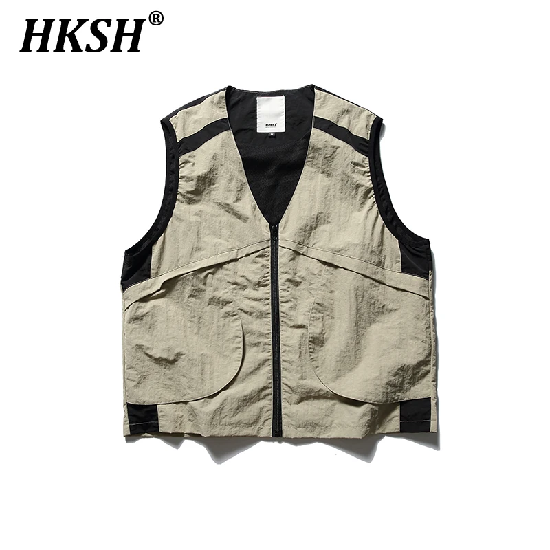 

HKSH Spring Summer New Outdoor Color Contrast Large Pocket Casual Tank Top Loose Sleeveless Men's Tide Punk Tactical Vest HK0546