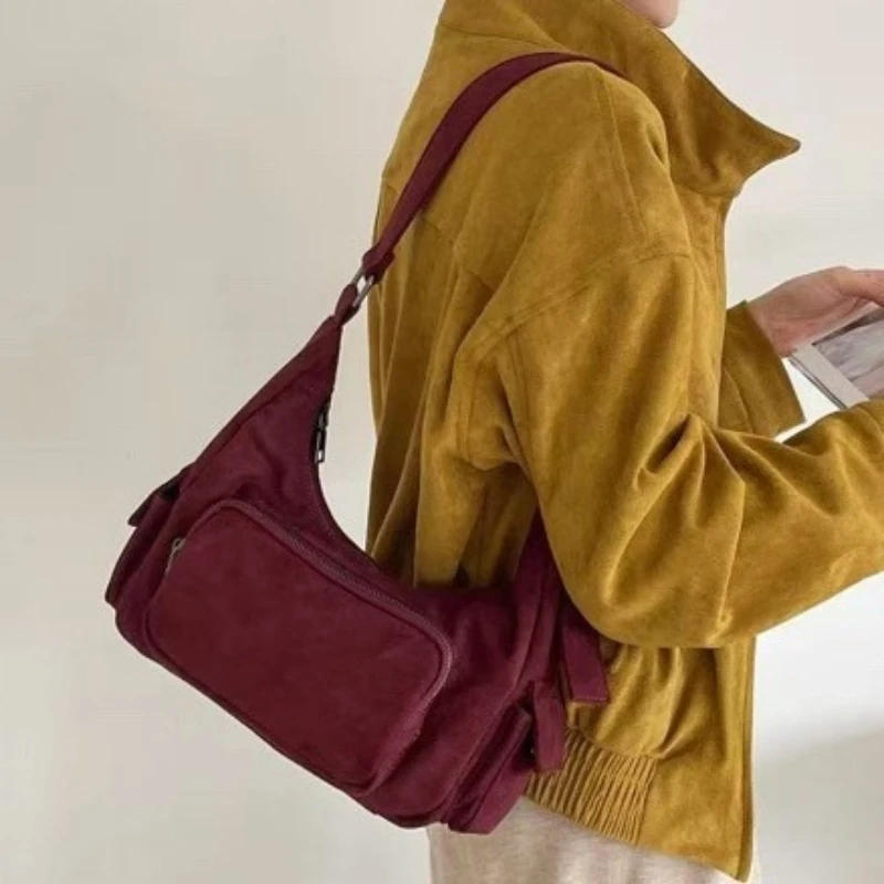 

Women Suede Motorcycle Shoulder Bag Vintage Spicy Armpit Bags Female Maillard Casual Handbag Preppy Street Style Crossbody Bag