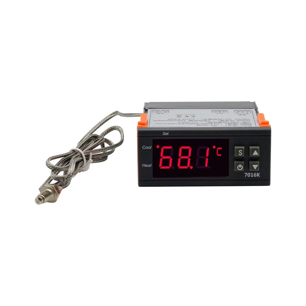 7016K Digital thermostat 10A/30A K-type thermocouple 1M Temperature control range: 1-999℃ Relay output 10V/24V/110V/220V