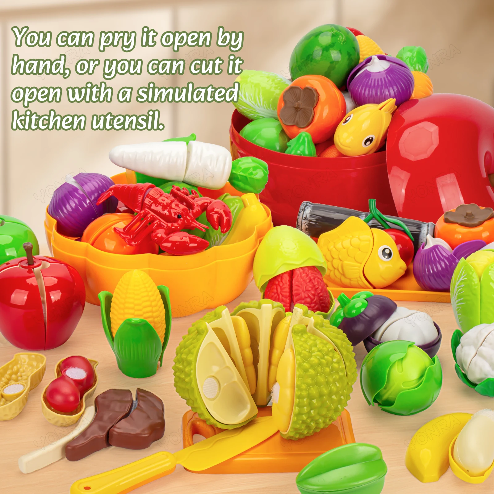 Jouet alimentaire pour enfants, jeu de coupe, cuisine, accessoires de fruits et légumes avec panier de rangement de courses, jouet pour cadeau pour tout-petits