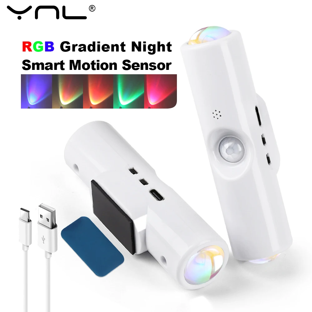 

LED Motion Sensor Night Light RGB Changing USB Rechargeable Cabinet Wardrobe Lamp Home Decoration For Kitchen Bedside Lamp