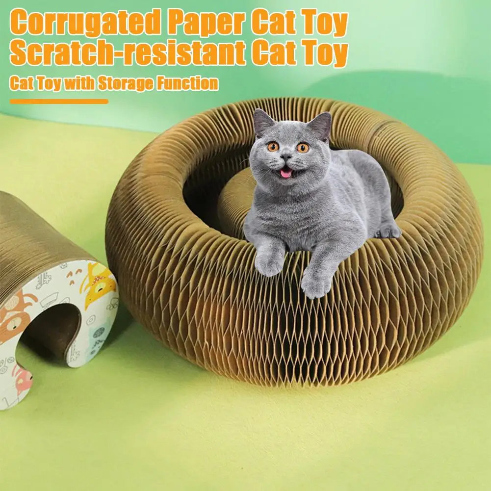 Cat Accordion Toy Magic Organ Corrugated Paper Cat Scratching Board with Ball Track Kitty Kurlz Toy Foldable Cat Scratcher