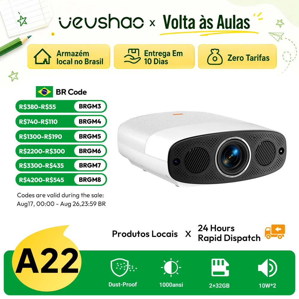 Vevshao a22 projetor full hd 1080p 4k 1000ansi android wifi foco automático 10w * 2 projetor de home theater para vídeo de reunião de escritório