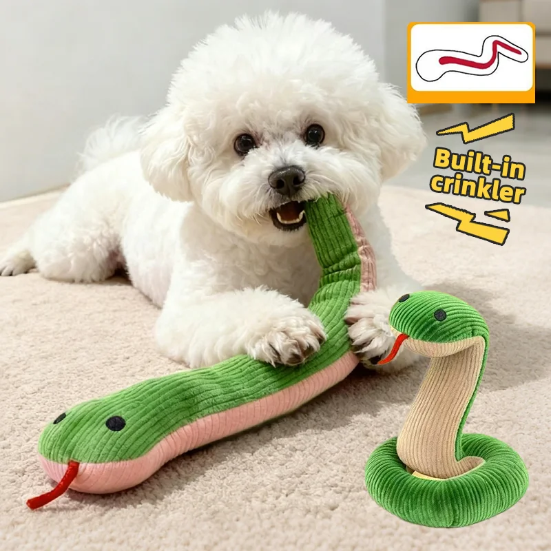 

Snake Shaped Dog Toy with Crinkle Paper, Squeaky Dog Toys Bite Resistant Interactive Self-play Catnip Toy for Indoor Pets