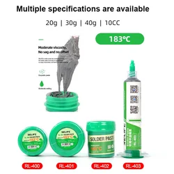 138℃ 183℃ 217℃ 40g 30g 20g 10CC RL 400 401 402 403S 404S 406S BGA LED Solder Paste No-clean Original RELIFE Tin Flux Syringe