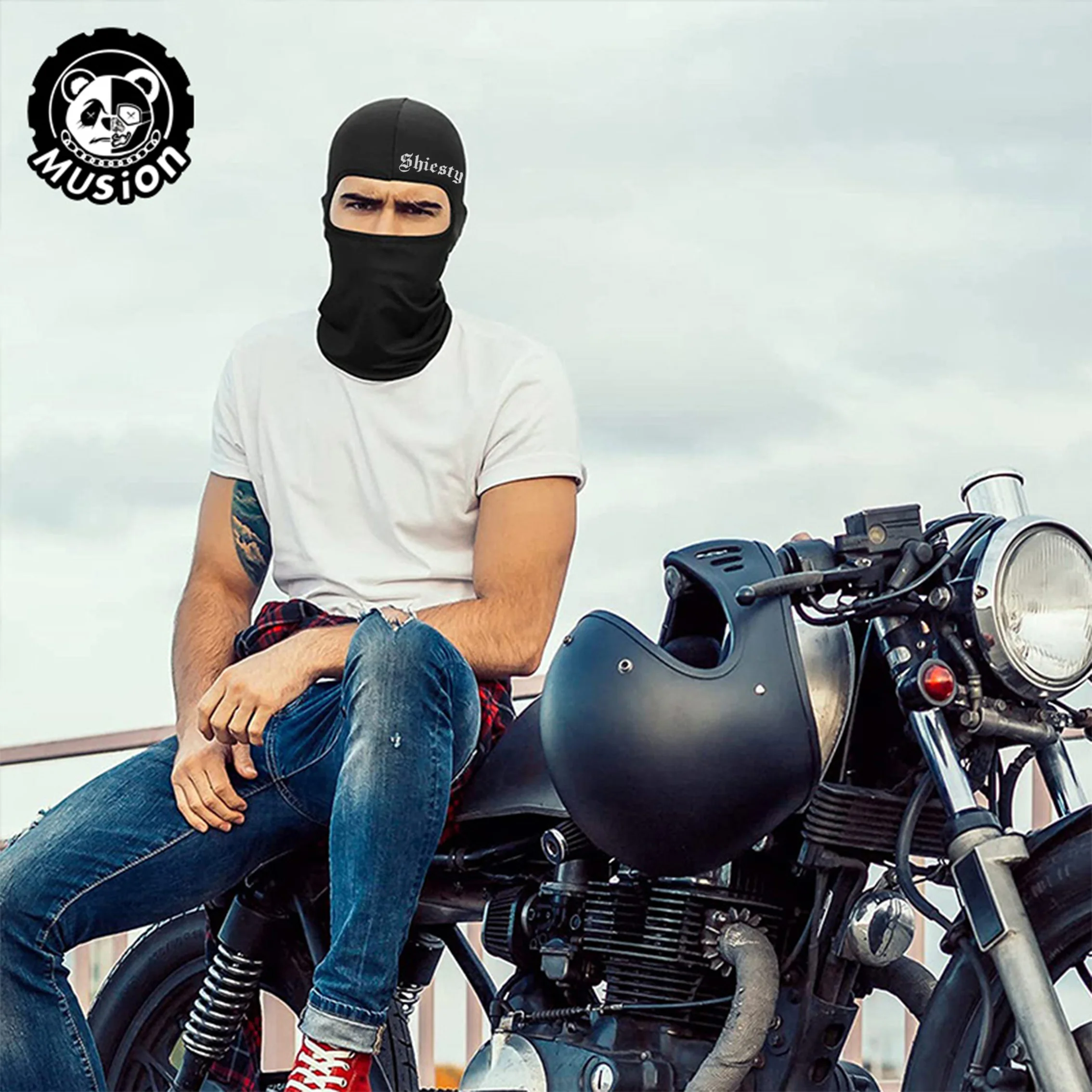

Дышащая балаклава Musion Black с буквенным принтом для мотоциклов, велоспорта и занятий спортом на открытом воздухе